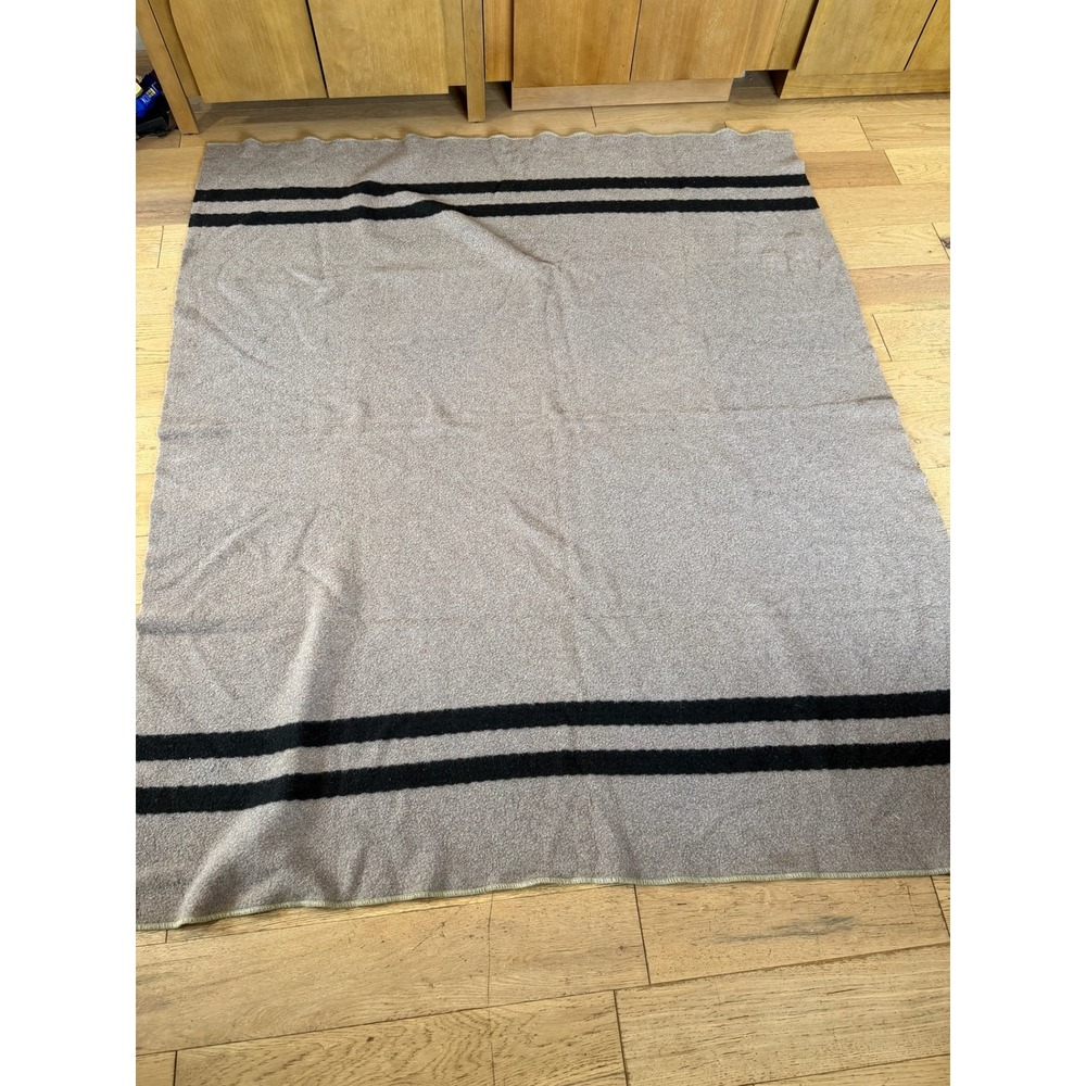 Vintage Wool Blanket Grey Black Stripe Camp Bed Throw Cozy Warm‎ - Picture 2 of 5